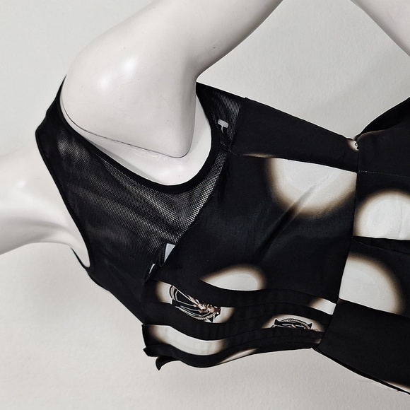 Five Plus Black Mesh Panel Pin Up Retro Boho Polka Dot Fit & Flare Dress Size S - Picture 9 of 14